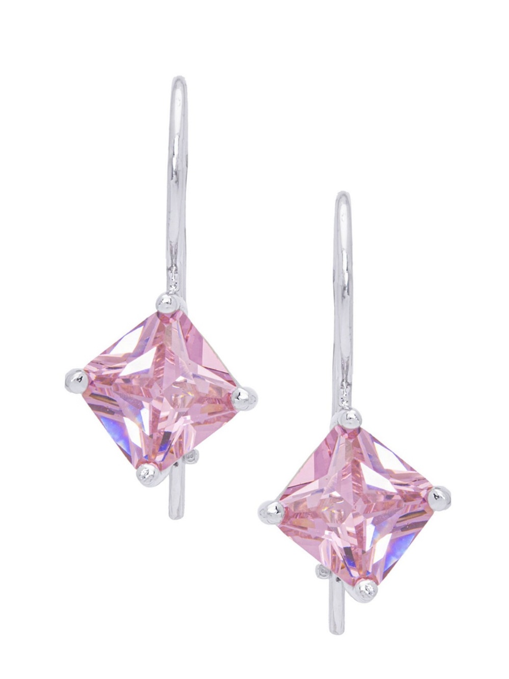 Pink Topaz Simulated Sterling Silver Pink Square-Cut Drop Earrings - Picture 3 of 4